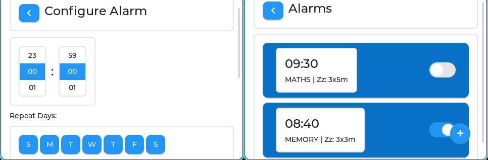 Screens of my alarm project